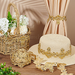 7.8ヤードのポリエステル刺繍フラワーレーストリム  服装アクセサリー  ゴールド  3~6.5x0.15cm&nbsp;DIY-FG0004-91