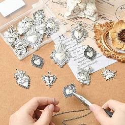 20pcs10スタイルチベットスタイルアロイペンダント  ハートチャーム  アンティークシルバー  26.5~59x24~40.5x2.5~6mm  穴：1.5~4mm  2個/スタイル&nbsp;FIND-CJ0005-61