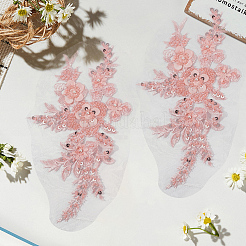 フラワーガーゼ＆スパンコール刺繍オーナメントアクセサリー  ビーズアップリケ  バックパック用  服  桃パフ  273x158x6.5mm&nbsp;DIY-WH20081-002B