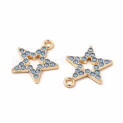 ラックメッキ環境に優しい合金ラインストーンペンダント  星のチャーム  ゴールドカラー  サファイア  17.5x15x2mm  穴：1.8mm&nbsp;FIND-A025-20G-02