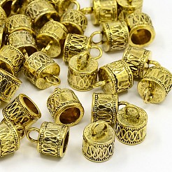 チベット風コードエンドパーツ  コラム  アンティーク黄金  カドミウムフリー＆鉛フリー  14.5x11mm  穴：4mm  内径：7.5mm&nbsp;GLF10311Y