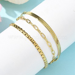 304 Stainless Steel Herringbone & Cable & Half Round Link Chain Bracelets&nbsp;BJEW-U019-04G-03