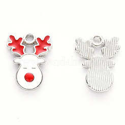 合金エナメルチャーム  クリスマスのために  クリスマスのトナカイ/クワガタ  プラチナ  ホワイト  17x13x2mm  穴：1.6mm&nbsp;ENAM-S121-013-P