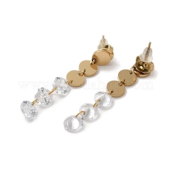 ガラスダングルスタンドピアス  女性用304ステンレスジュエリー  18KGP本金メッキ  42x6mm&nbsp;EJEW-Q781-28G