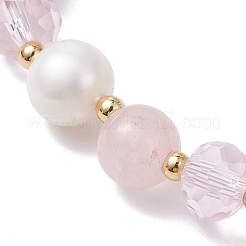 Natural Rose Quartz & Cultured Freshwater Pearl Beads Stretch Bracelets&nbsp;BJEW-JB12856-02