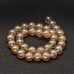 完全な虹が丸いガラスビーズ連売りメッキ  桃パフ  10mm  穴：1mm  約42個/連  15.4インチ&nbsp;EGLA-I001-10mm-01