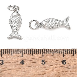 ラックメッキ真鍮チャーム  魚のチャーム  丸カン付き  カドミウムフリー＆鉛フリー  長持ちメッキ  プラチナ  18x7.5x3mm  穴：3.5mm&nbsp;KK-CBAB1AF-11P