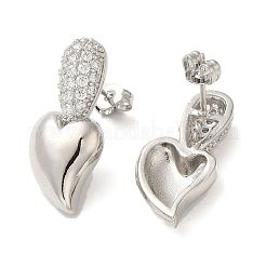 Heart Rack Plating Brass Micro Pave Cubic Zirconia Stud Earrings for Women&nbsp;EJEW-O001-09P