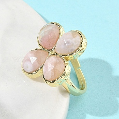 Natural Cherry Blossom Agate Faceted Adjustable Finger Rings for Women&nbsp;RJEW-A092-01G-14