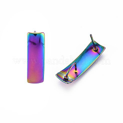 レインボーカラー 304 ステンレススチール スタッド イヤリング 金具  カン付き  長方形  21x6mm  穴：3.5x4mm  ピン：0.7mm&nbsp;STAS-N098-013
