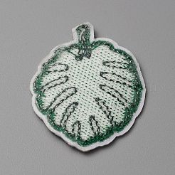 夏をテーマにしたポリエステルのコンピュータ刺繍布 アイロン接着/縫い付けパッチ  マスクと衣装のアクセサリー  アップリケ  葉の模様  50.5x39x1.5mm&nbsp;PATC-WH0010-07G