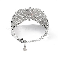 Rack Plating Brass Vintage Court Hollowed-out Flower Design Cuff Bangles for Women&nbsp;BJEW-D032-07P
