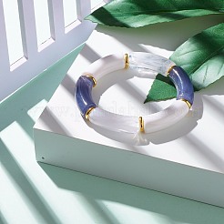 女の子の女性のためのカーブチューブアクリルビーズストレッチブレスレット  ゴールドカラー  ダークスレートブルー  内径：2-1/4インチ（5.7cm）&nbsp;BJEW-JB06946