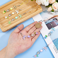 6個6色の合金とプラスチックの携帯ストラップ  携帯電話ストラップパッチ付き  蝶結びの花  ミックスカラー  134x20x11mm  1pc /カラー&nbsp;AJEW-FH0005-71