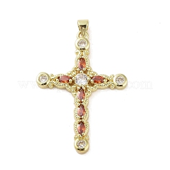 18k ゴールドメッキ真鍮製ガラスペンダント  クロス  ミックスカラー  42.5x29.5x4mm  穴：3.5x3.9mm&nbsp;KK-A209-32G