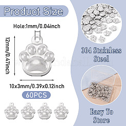 60Pcs 304 Stainless Steel Charms. Paw Print Charm&nbsp;STAS-TA0001-45