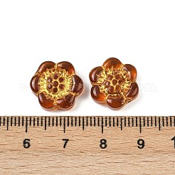 焼き付け塗料と金色の金属で覆われたガラスビーズ  花  ミックスカラー  13x14x4.5mm  穴：1.2mm&nbsp;DGLA-T004-10M