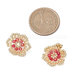 花のガラスシードビーズスタッドピアス  レッド  21.5x20mm&nbsp;EJEW-MZ00668-01