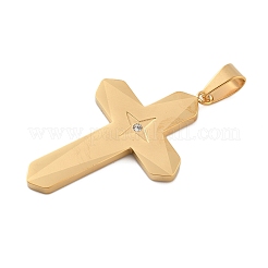 304ステンレススチールラインストーンペンダント  クロス  真空めっき  ゴールドカラー  46.5x29.5x2.5mm  穴：9x5mm&nbsp;STAS-G346-47C-G