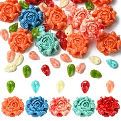 合成サンゴペンダント15個  染め  花  ミックスカラー  20x23~25x12mm  穴：1.2mm&nbsp;CORA-YW0001-01