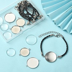 DIY ブランク ドーム リンク ブレスレット メイキング キット  pu レザー コード ブレスレット作りを含む  フラットラウンド304ステンレススチールカボションコネクタセッティング  ガラスカボション  ステンレス鋼色  18個/箱&nbsp;DIY-YW0006-48