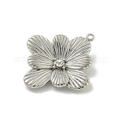 304ステンレスペンダント  クリスタルラインストーン付き  花のチャーム  ステンレス鋼色  26x23.5x3.5mm  穴：1.4mm&nbsp;STAS-L022-433P