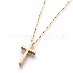 304ステンレススチールペンダントネックレス  クロス  ゴールドカラー  17.71インチ〜20.47インチ（45~52cm）&nbsp;STAS-I099-16-G