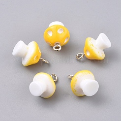 プラスチックチャーム  プラチナメッキ鉄ループ付き  キノコ  きいろ  17.5x11.5x12mm  穴：1.5mm&nbsp;KY-TAC0005-04B