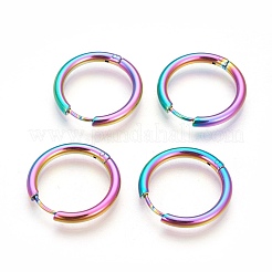 304ステンレススチールフープピアス  手動研磨ハギーイヤリング  虹色  10ゲージ  17x2.5mm  ピン：0.9mm（±0.1mm）  内径：12mm&nbsp;EJEW-P177-C-15