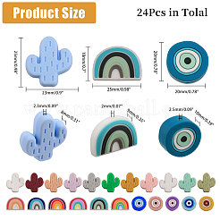 24 個 24 スタイルのシリコン焦点ビーズ  虹の形とサボテン  ミックスカラー  18~25x10~25x8~10mm  穴：2~2.5mm  1個/スタイル&nbsp;SIL-CA0002-84