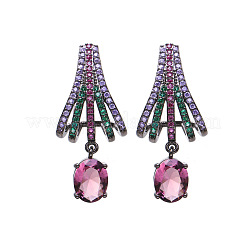 Brass Micro Pave Cubic Zirconia Dangle Stud Earrings&nbsp;FS-WG15364-02