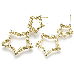 真鍮ダングルスタッドピアス  ステンレス鋼ピンと  ニッケルフリー  スター  18KGP本金メッキ  39x24mm  ピン：0.7mm&nbsp;KK-N232-104G-NF