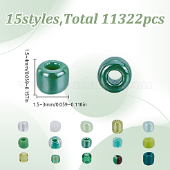 180g15スタイルのガラスシードビーズ  ラウンド  グリーン  1.5~4mm  穴：0.5~1mm  12g /スタイル&nbsp;SEED-HY0001-39