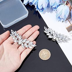 合金ラインストーンシューバックル留め具1組  DIYの靴の装飾用  結婚式の靴のアクセサリー  ウイング  クリスタル  プラチナ  24.5x69x10mm&nbsp;FIND-FG0001-18