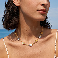 Two Tone 304 Stainless Steel Rose Flower Link Chain Necklaces for Women&nbsp;FS-WGCC2B1-01