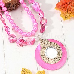 Alloy Resin and Imitation Pearl and Dyed Natural Beaded Flat Round Pendant Double Layer Necklaces for Women&nbsp;FS-WGE2896-02