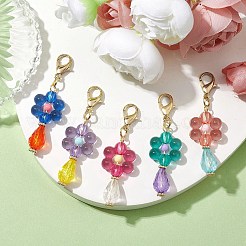 花のアクリルペンダント装飾  合金製ロブスター クロー クラスプ チャーム バッグ キーチェーン 装飾品  ミックスカラー  51.5x15.5x8mm&nbsp;HJEW-JM01879