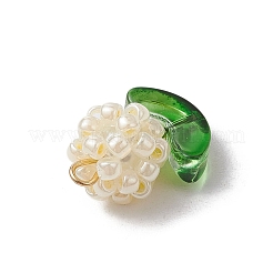 ガラスシードビーズペンダント  真鍮パーツ  花  コーンフラワーブルー  20~20.5x14x11~14mm  穴：1.8mm&nbsp;PALLOY-MZ00592-01