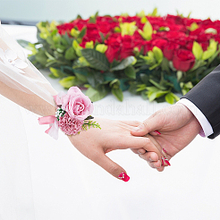 シルクリストコサージュ2個  プラスチック製の模造花付き  結婚式のための  パーティーの装飾  ショッキングピンク  350mm&nbsp;AJEW-CP0001-51E