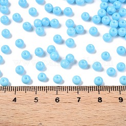 不透明な焼き絵の具、ガラスビーズ  ラウンド  ディープスカイブルー  4~4.5x3.5~4mm  穴：0.9~1mm  約4500個/ポンド&nbsp;DGLA-T004-03A