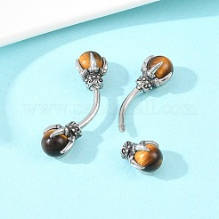 316 Stainless Steel Dragon Claw with Natural Stone Ball Curved Barbell Belly Rings&nbsp;AJEW-C044-06AS-01