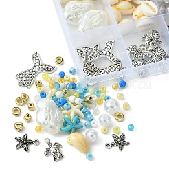 海のビーチをテーマにした DIY ストレッチ ジュエリー セット キット  ミックスカラー  4~27x4~19x2~4mm  穴：1.5~2mm&nbsp;DIY-FS0006-89