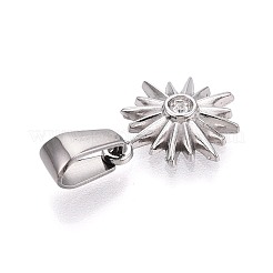 303ステンレススチールペンダント  ラインストーン付き  太陽のチャーム  ステンレス鋼色  14.5x12x2.5mm  穴：6.5x2.8mm&nbsp;STAS-Q110-02P