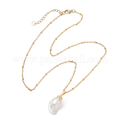 Nuggets Natural Baroque Keshi Pearl Pendant 304 Stainless Steel Satellite Chain Necklaces for Women&nbsp;NJEW-JN06030