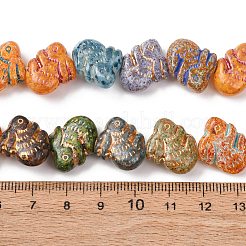 塗装ガラスビーズ連売り  ゴールドライン入り  兎  ミックスカラー  15x18x6.5mm  穴：1mm  約25個/連  14.25''（36.2センチメートル）&nbsp;GLAA-B037-10