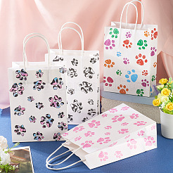 12Pcs 6 Colors Rectangle with Paw Print Pattern Paper Storage Bags with Handles&nbsp;ABAG-TA0001-92