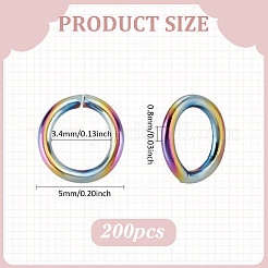 304ステンレススチールオープン丸カン200個  イオンプレーティング（ip）  虹色  5x0.8mm  内径：3.4mm  20ゲージ&nbsp;STAS-ME0001-81B