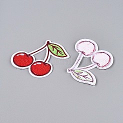 チェリーアップリケ  機械刺繍布地手縫い/アイロンワッペン  マスクと衣装のアクセサリー  クリムゾン  57.5x62x1.5mm&nbsp;DIY-N007-08