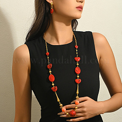 Fashion Alloy Heart Beaded Long Sweater Stud Chain Earrings & Necklaces Sets for Women Gift&nbsp;MP8647