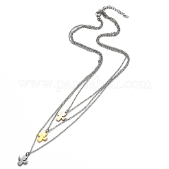 304ステンレススチール3層ネックレス  アズキチェーン付き  混合図形  ミックスカラー  16.1~16.4インチ（41~41.7cm）&nbsp;NJEW-L458-042M